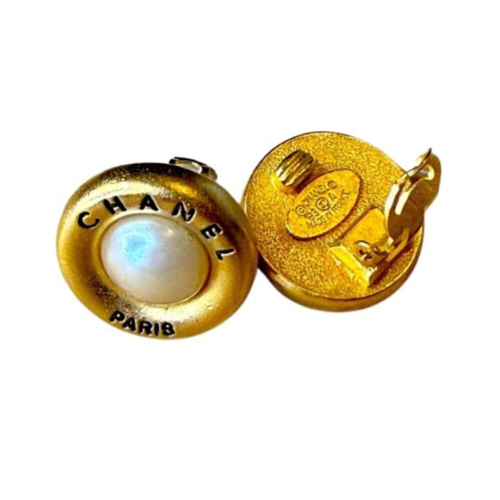 COA Chanel Gold and Cream Pearl Baroque Style Earrings